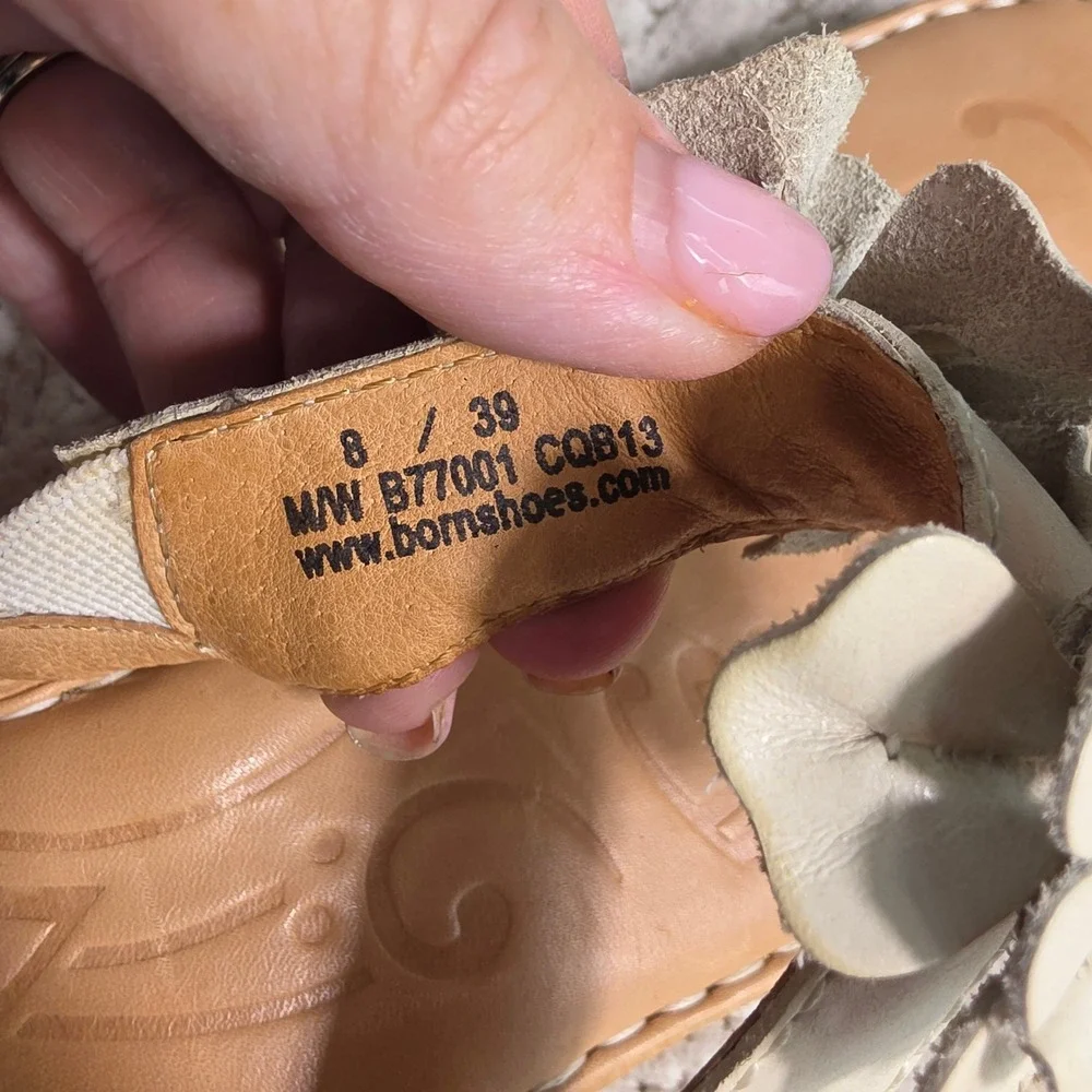 Born Thong Sandals Flip Flops All Leather Cream Floral Cork Wedge Womens 8